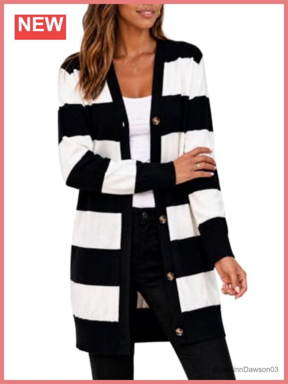 Striped Cardigan Sweater Long Sleeve Button Down Open Front Fall